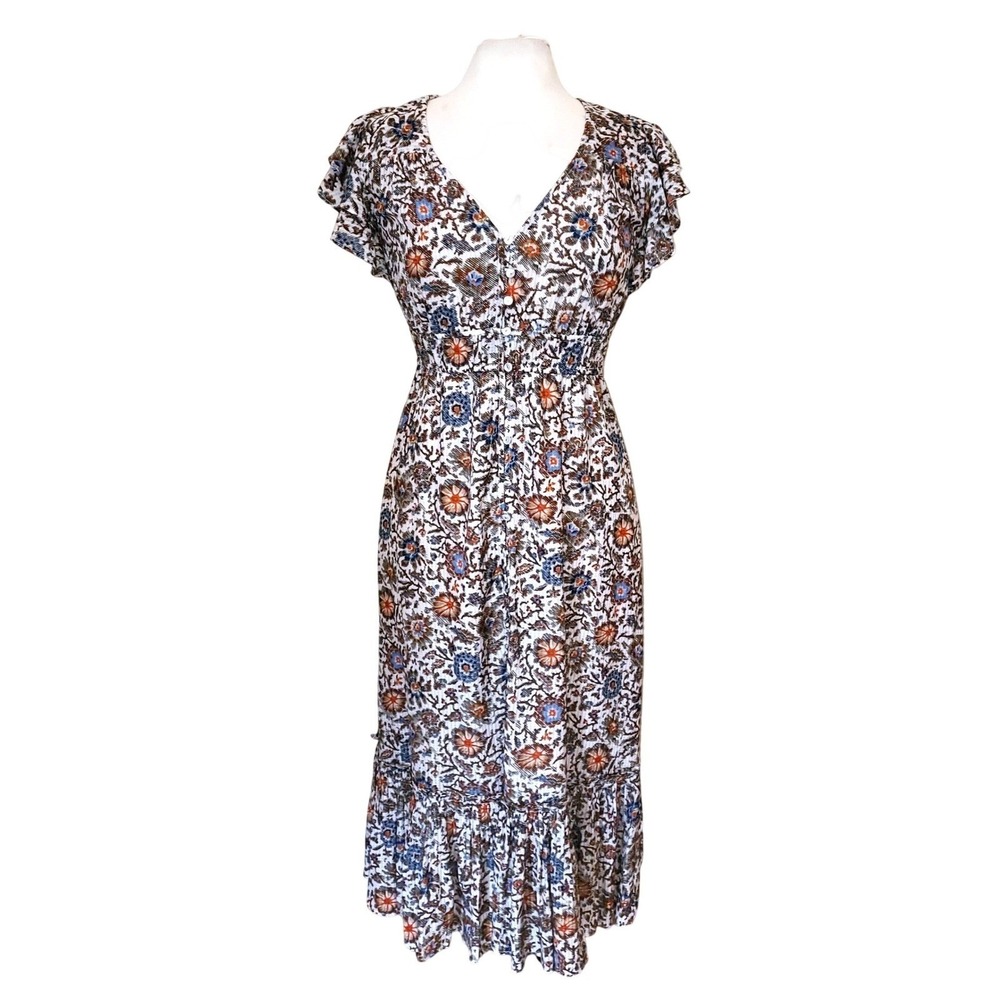 Veronica Beard Dolci Floral Cottage Country Prairie Cowgirl Flutter Midi Dress 2